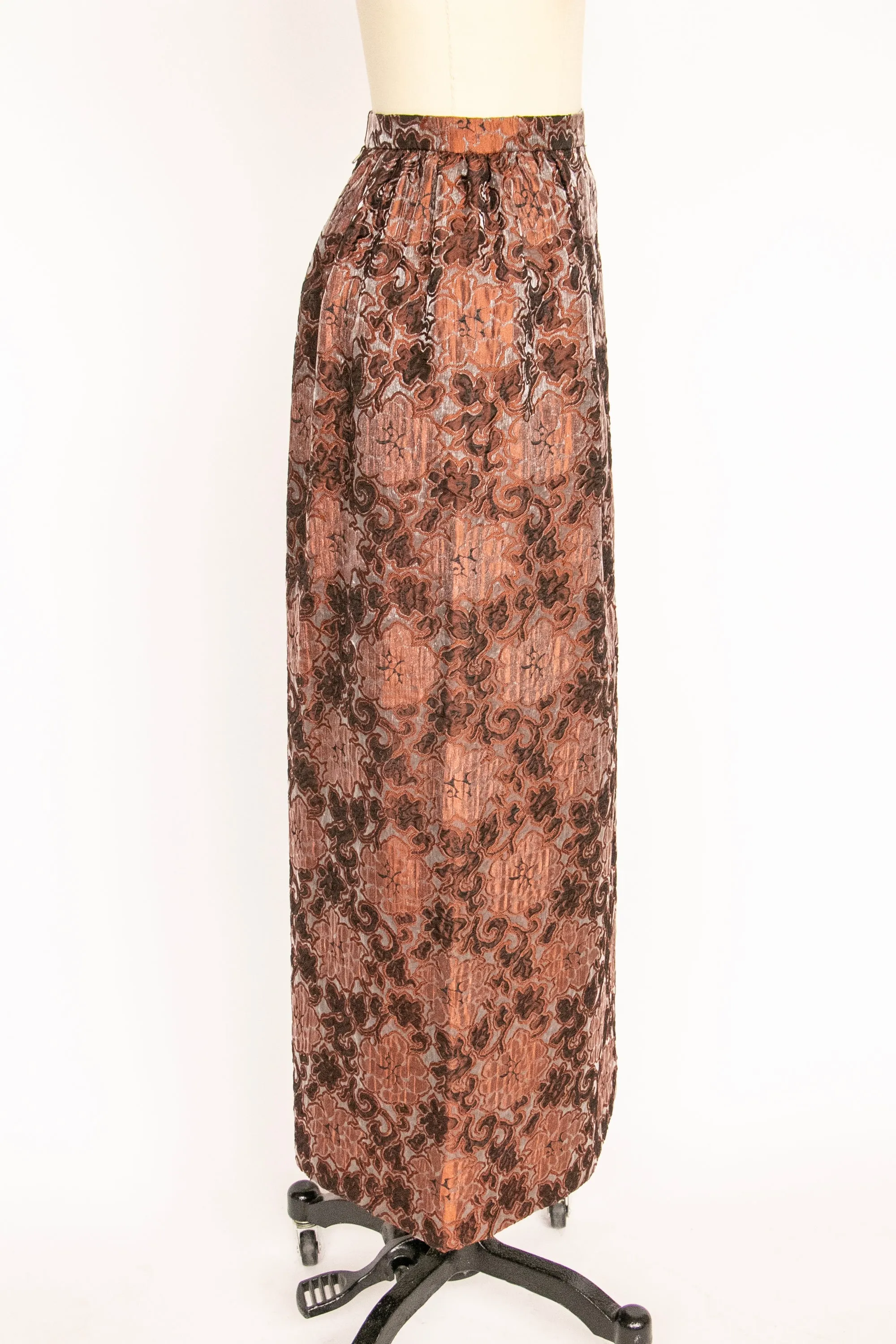 1960s Maxi Column Skirt Metallic Brocade XS