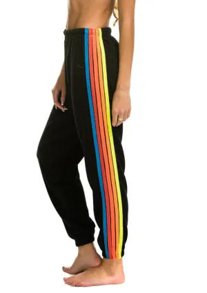 5 STRIPE SWEATPANTS - BLACK // NEON RAINBOW STRIPES