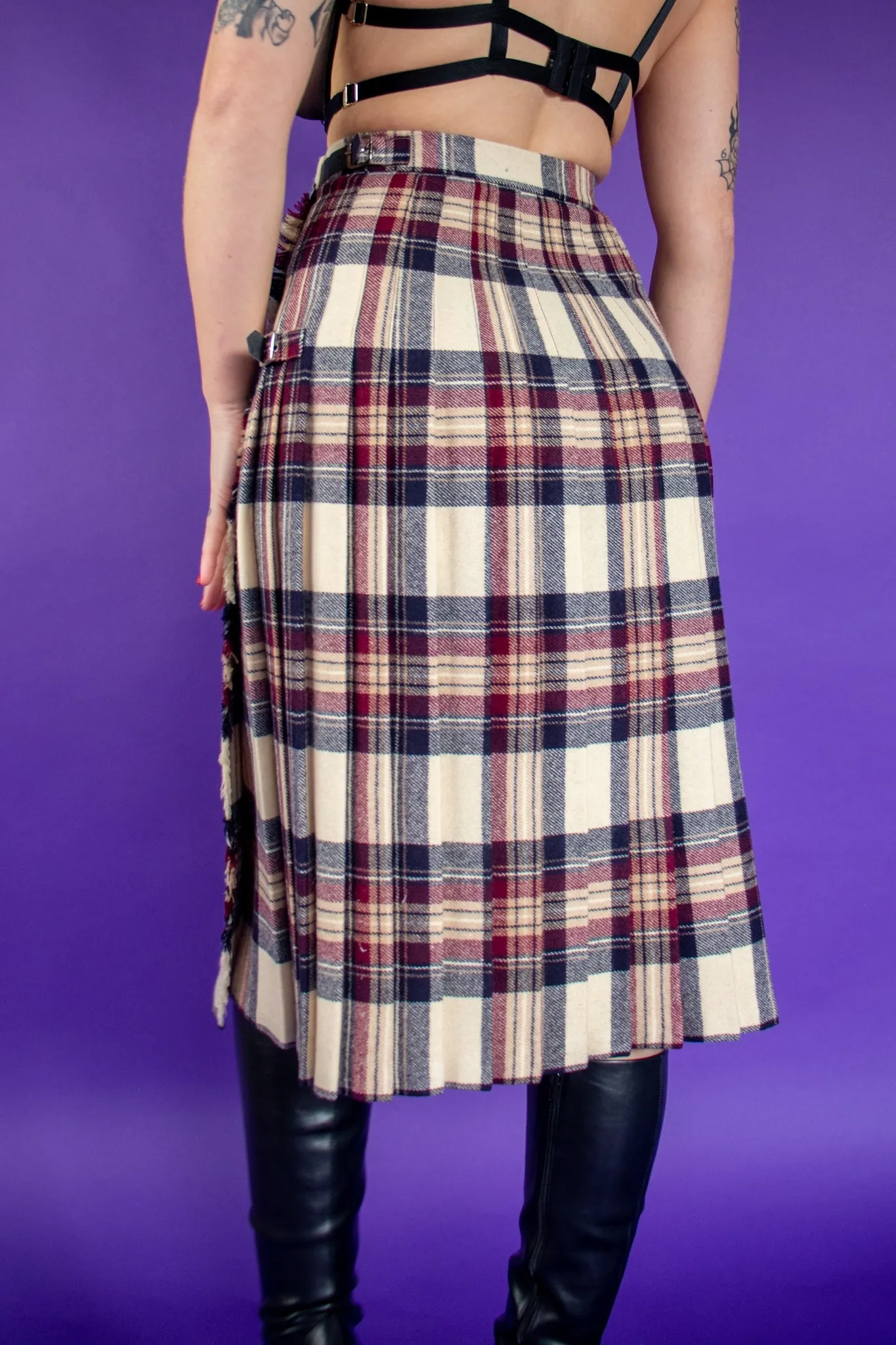 80s James Dalgliesh Wool Tartan Midi Skirt