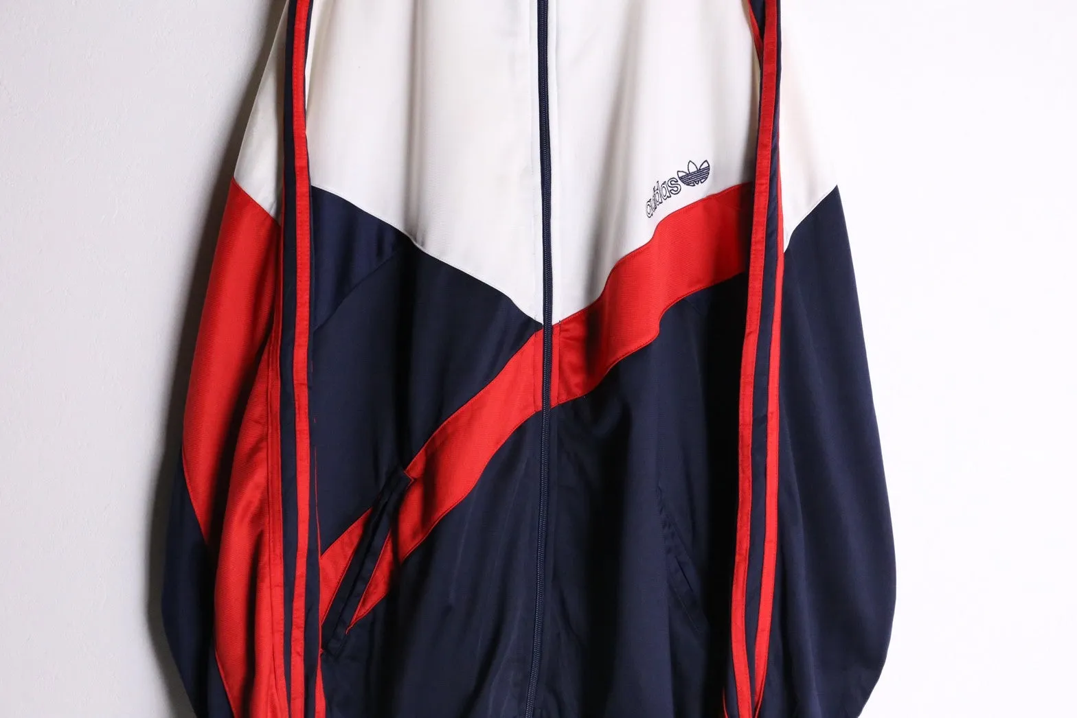 80‘s~”adidas“white×red×navy back print track jacket