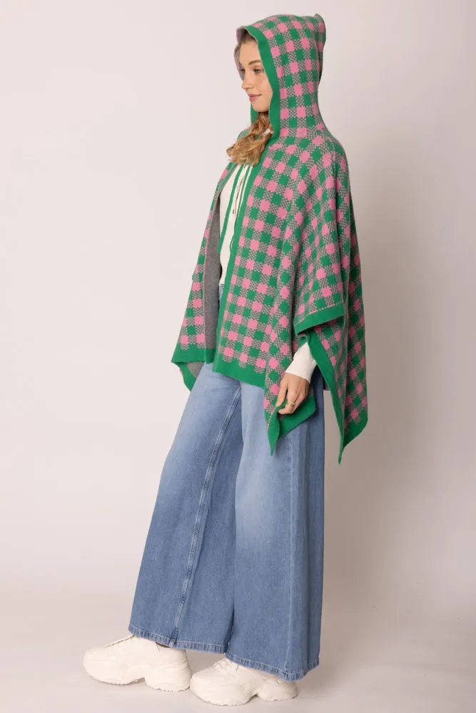 AKA Sorority Checkered Knit Pink and Green Cape