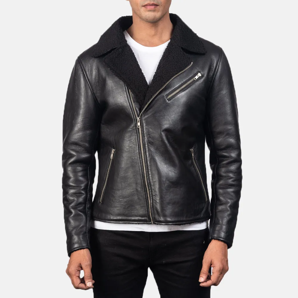 Alberto Shearling Black Leather Jacket