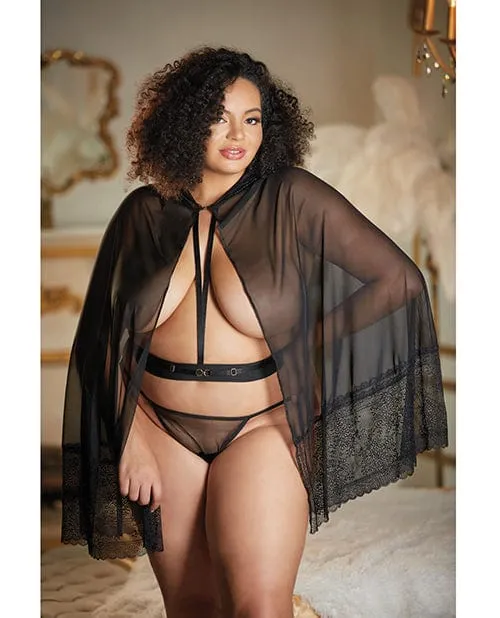 Allure Lace & Mesh Cape with attached Waist Belt (g-string Not Included) One Size Fits Most Curvy