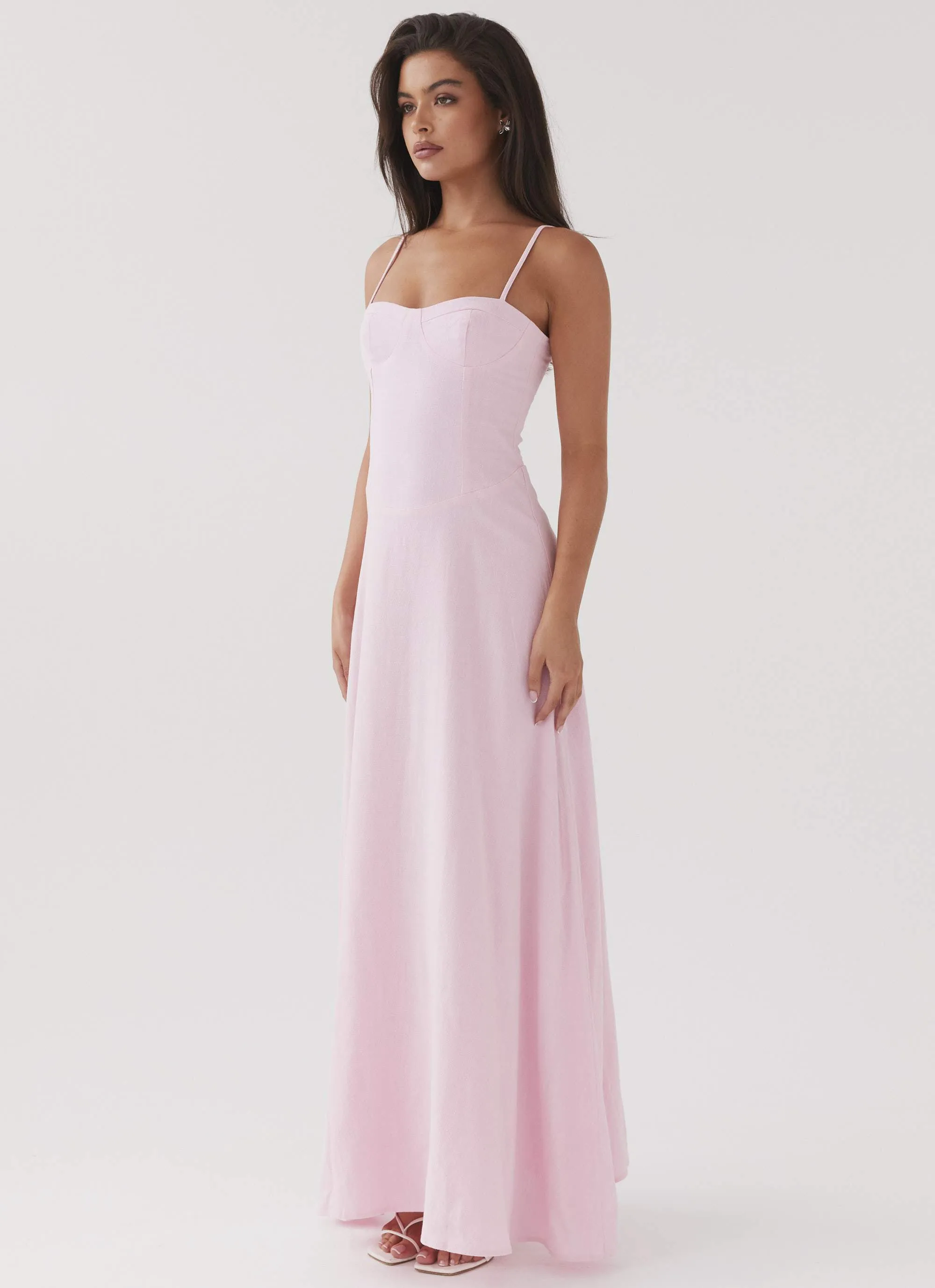 Angelina Linen Maxi Dress - Pink Petal