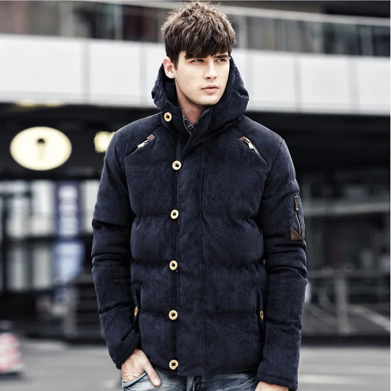 Autumn and winter men's hooded padded corduroy down cotton men's casual wild trend coat