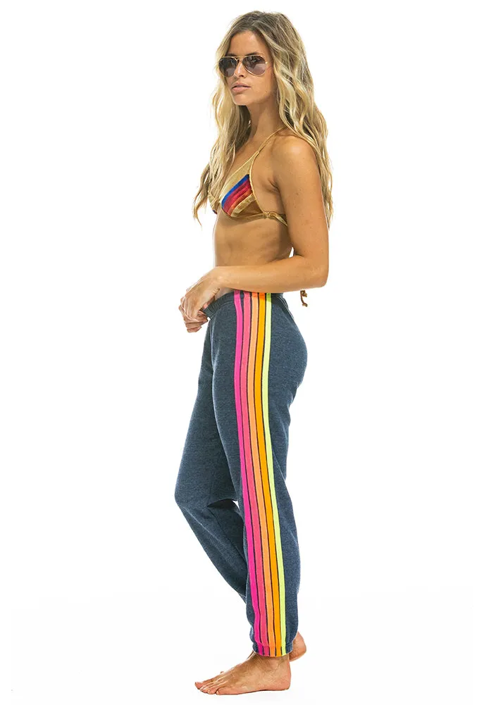 Aviator Nation 5 Stripe Sweatpant in Heather Navy Neon