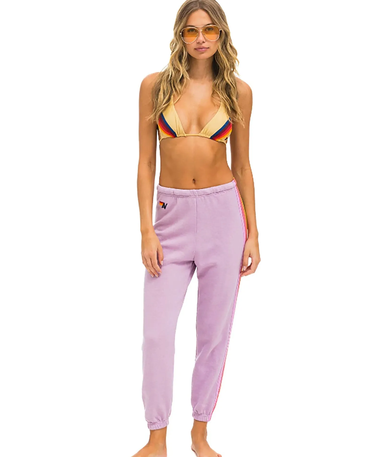 Aviator Nation Women 5 Stripe Sweatpants Mauve/Pink Green