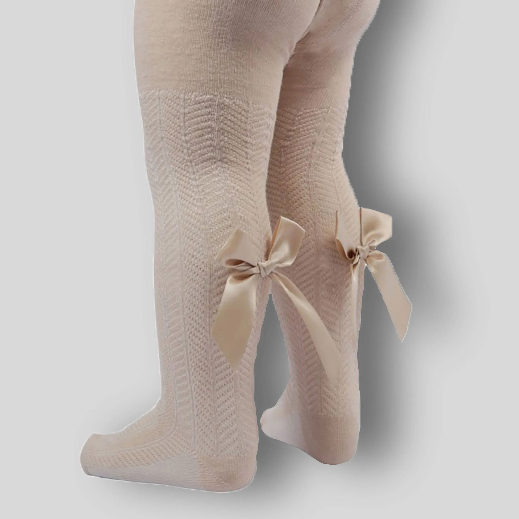 Baby Girls Coffee Tights with Satin Bow