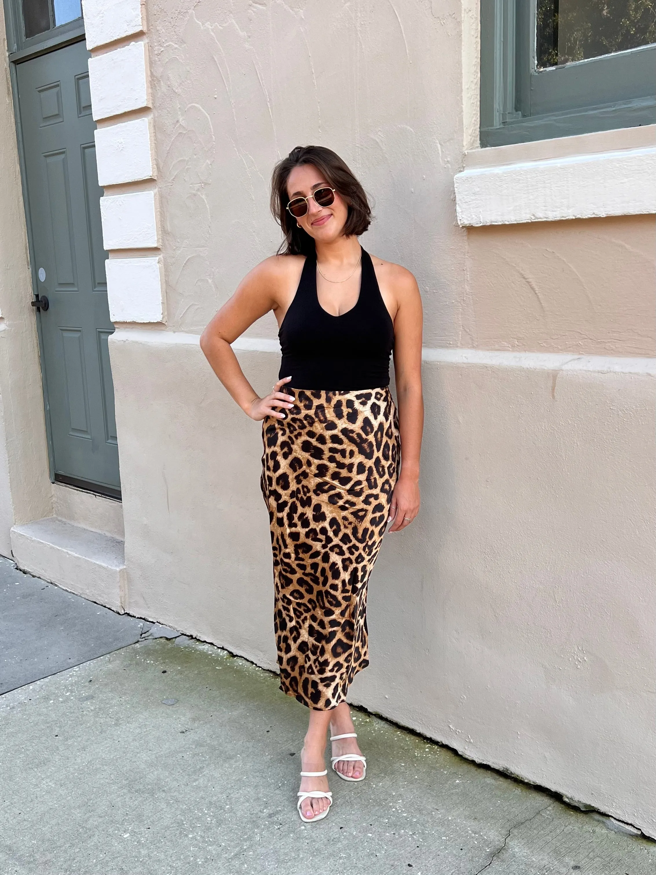 BECKHAM MIDI SKIRT IN LEOPARD