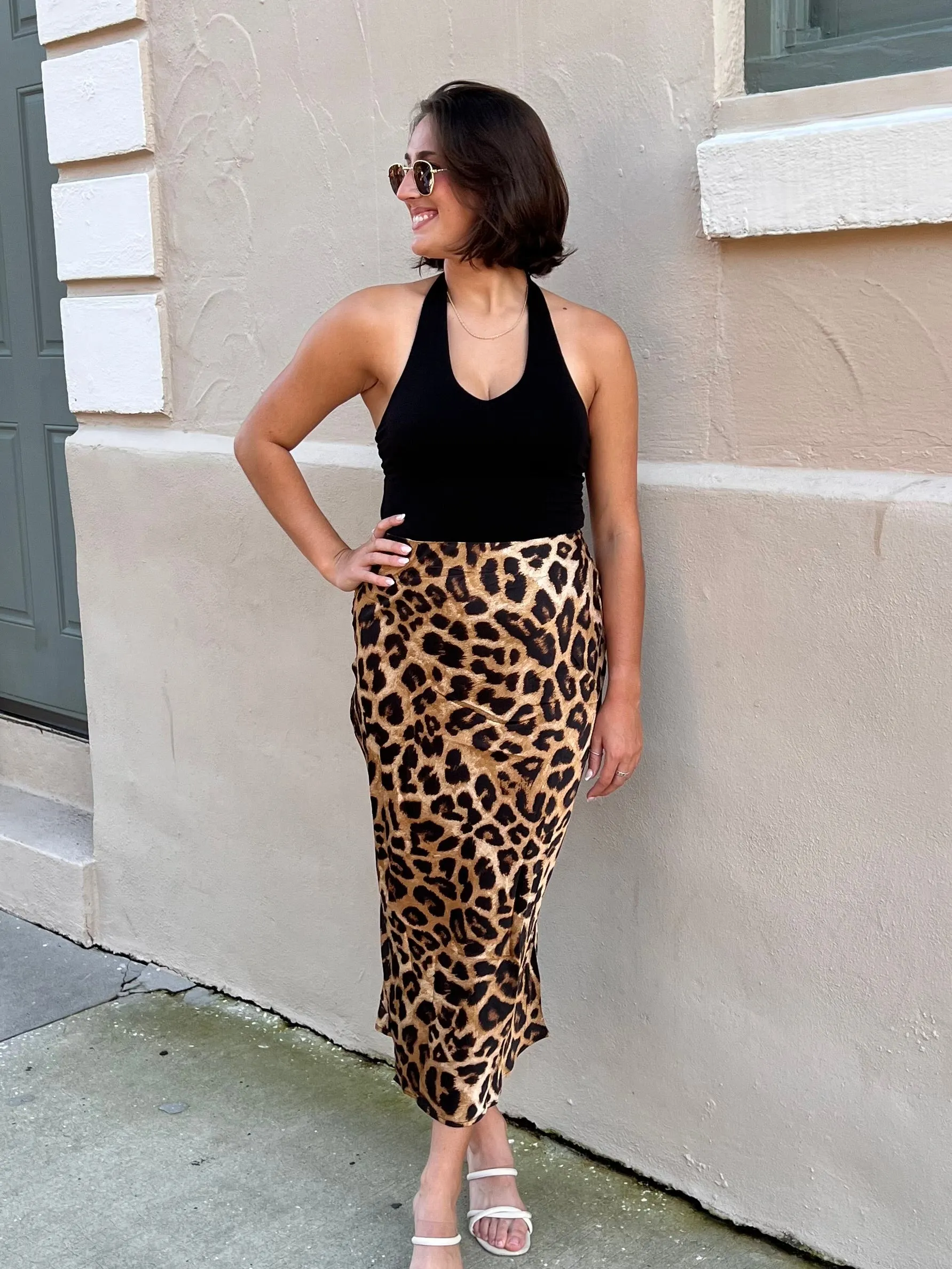 BECKHAM MIDI SKIRT IN LEOPARD