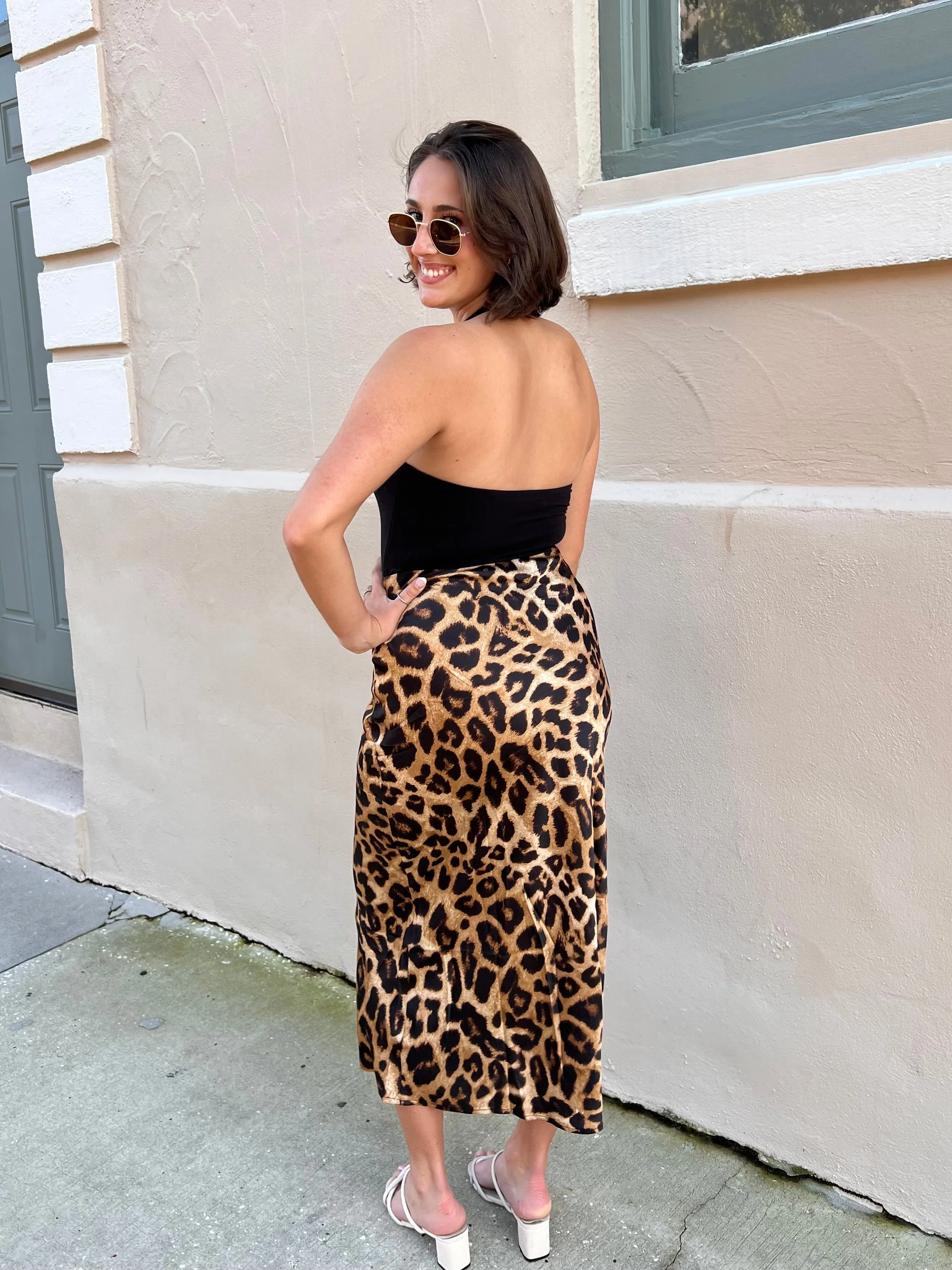 BECKHAM MIDI SKIRT IN LEOPARD