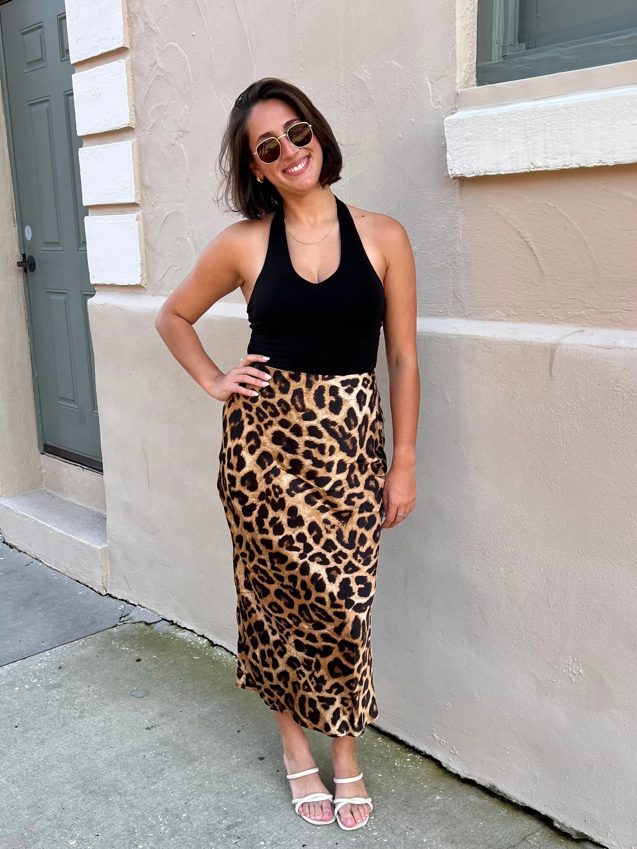 BECKHAM MIDI SKIRT IN LEOPARD