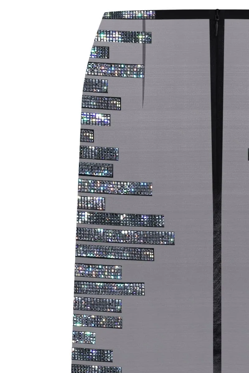 BLACK CRYSTAL PIXEL MIDI SKIRT