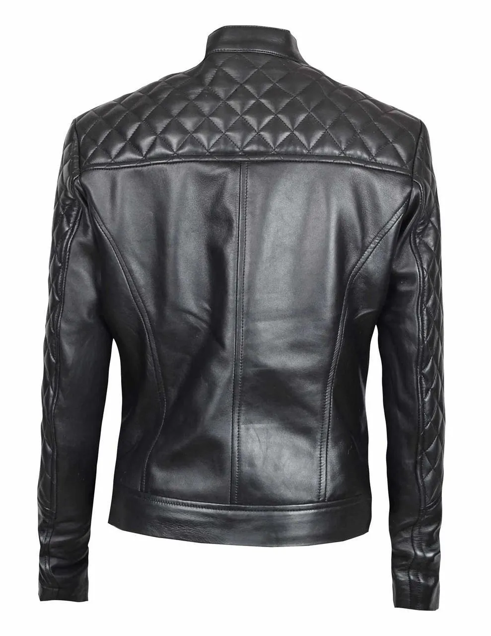 Black Leather Biker Jacket  Quilted Leather Jacket Womens