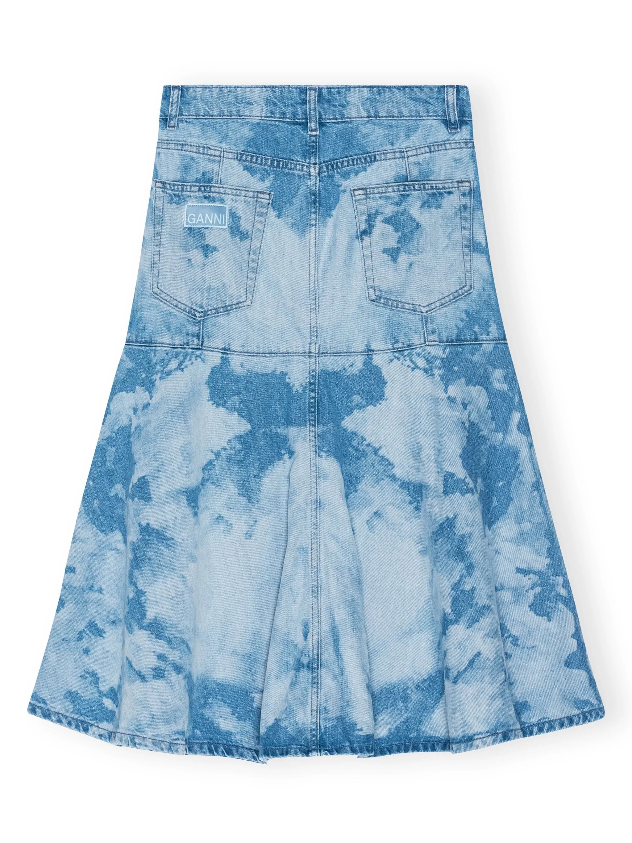 Bleach Denim Flounce Midi Skirt