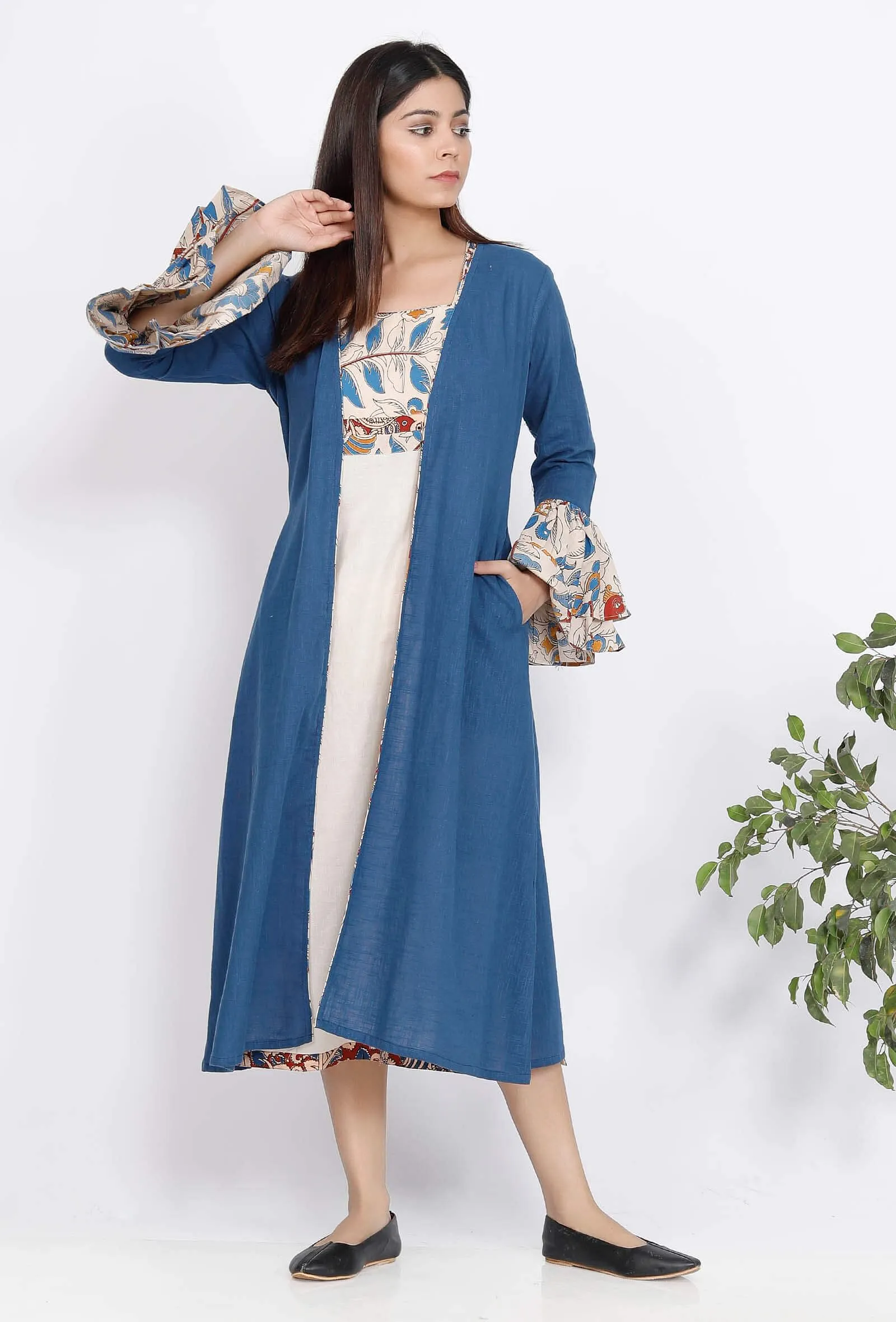 Blue Cotton Kalamkari Cape