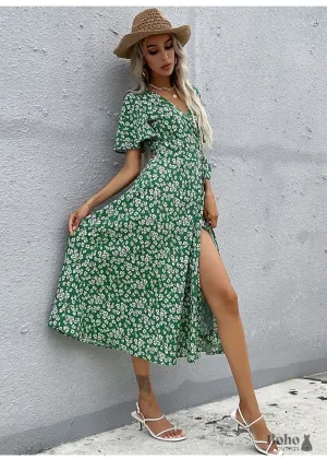 Boho High Waist Slim Printing Midi Dress Alona