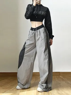 Bonnyshow Y2K Women Streetwear Techwear Cargo Korean Parachute Track Pants Tech Sweatpants Oversize Wide Leg Joggers Trousers Clothes