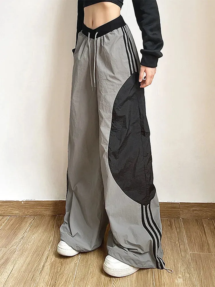 Bonnyshow Y2K Women Streetwear Techwear Cargo Korean Parachute Track Pants Tech Sweatpants Oversize Wide Leg Joggers Trousers Clothes