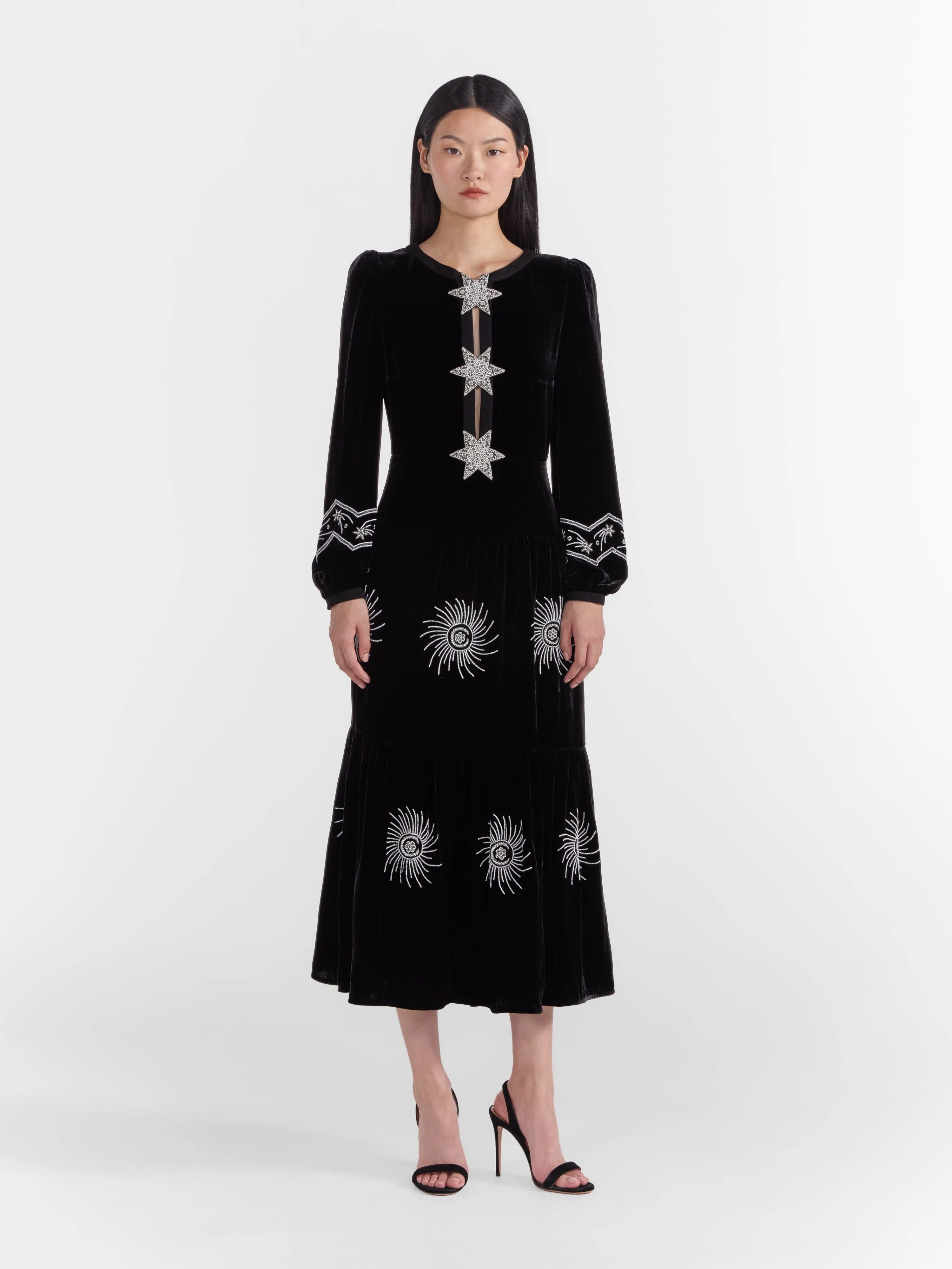 Camille B Embellished Pearl Stars Dress in Black