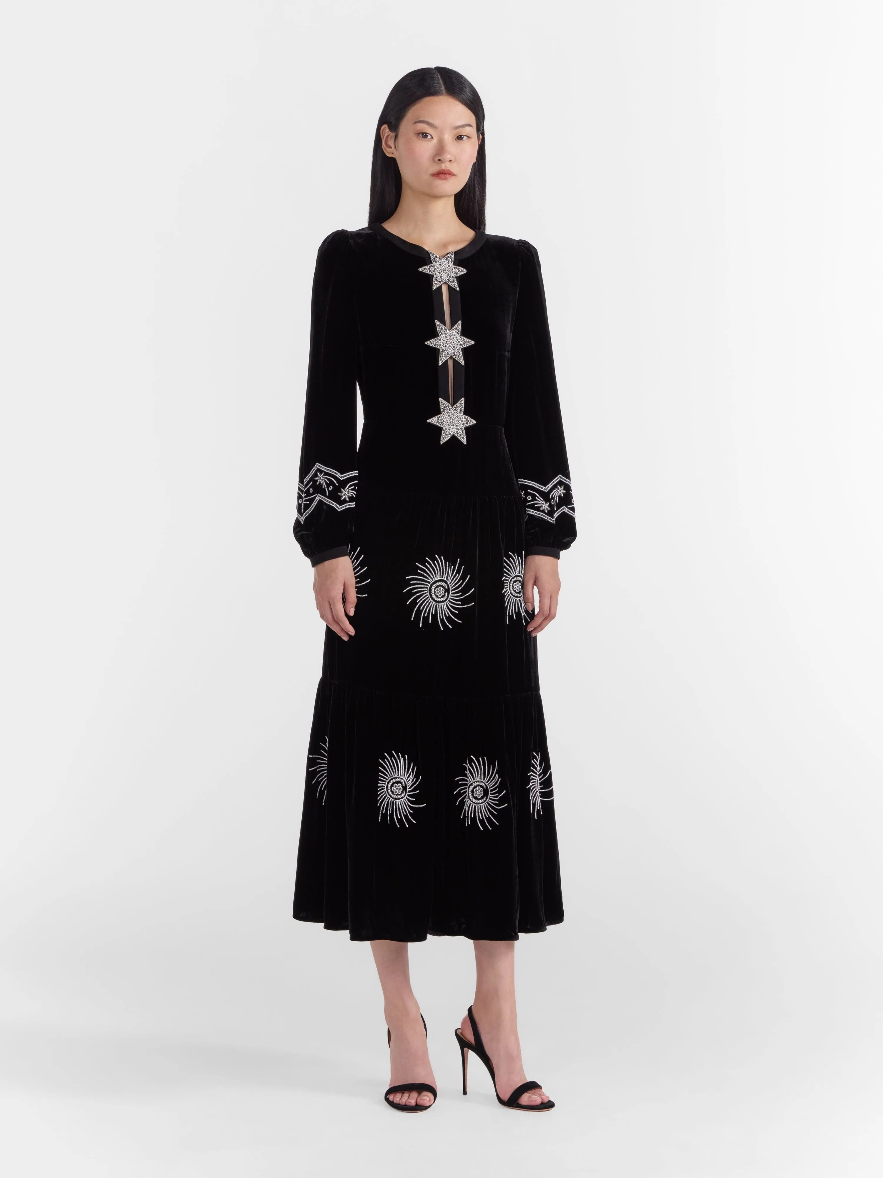 Camille B Embellished Pearl Stars Dress in Black