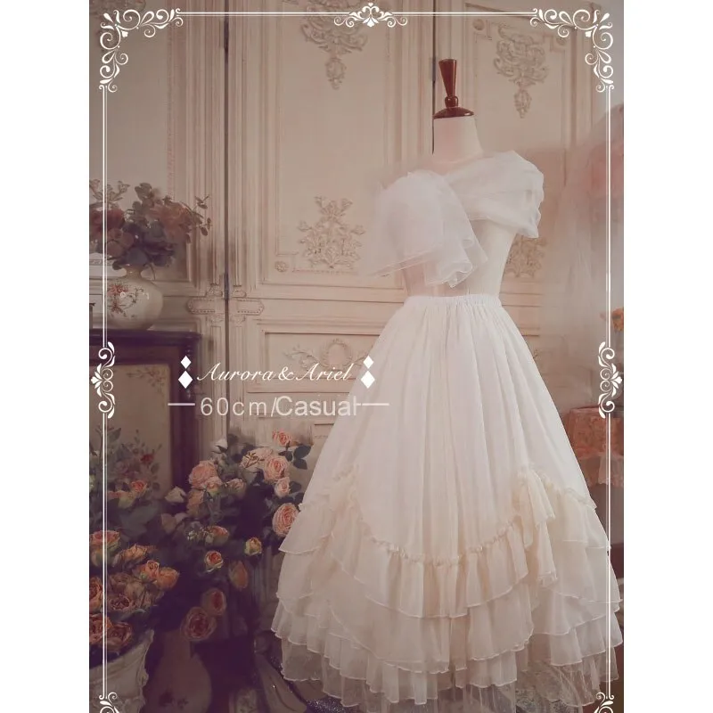 Casual Lolita Petticoat 60cm White Organza Pettiskirt Midi A line Under Skirt