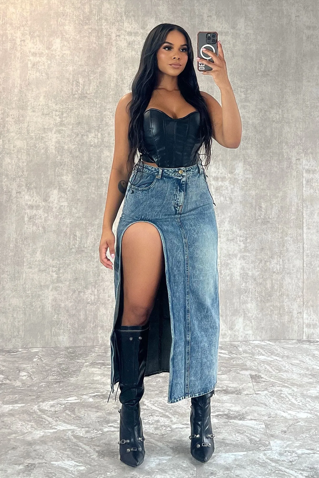 City Girl Denim Slit Skirt