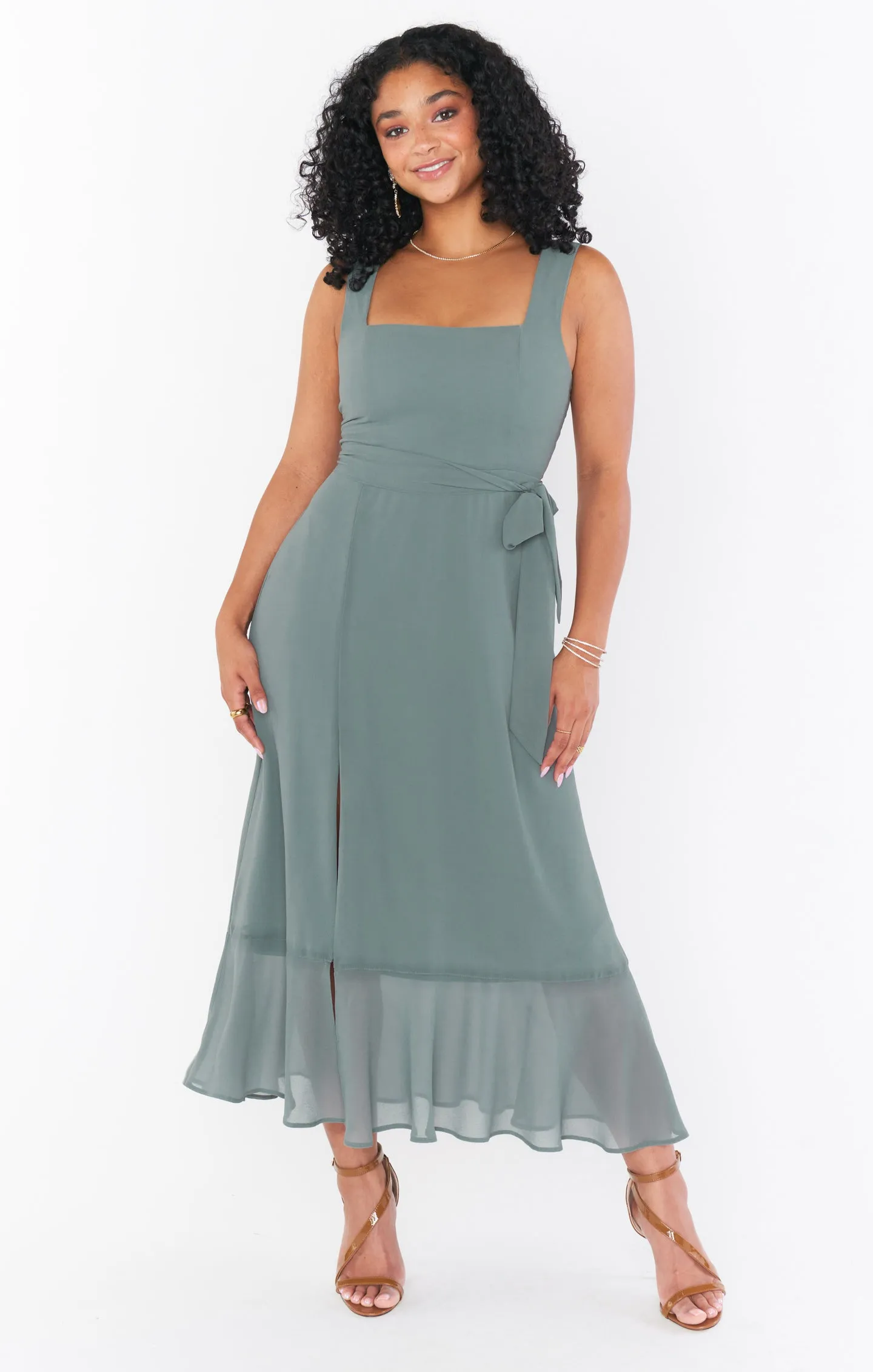 Claire Midi Dress ~ Deep Sage Chiffon