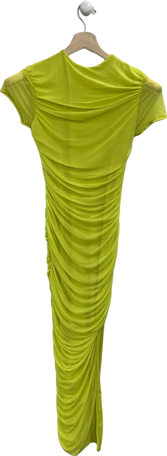 Club L Lime T Shirt Style Midi Dress With Mesh Overlay And Curved Skirt UK 8