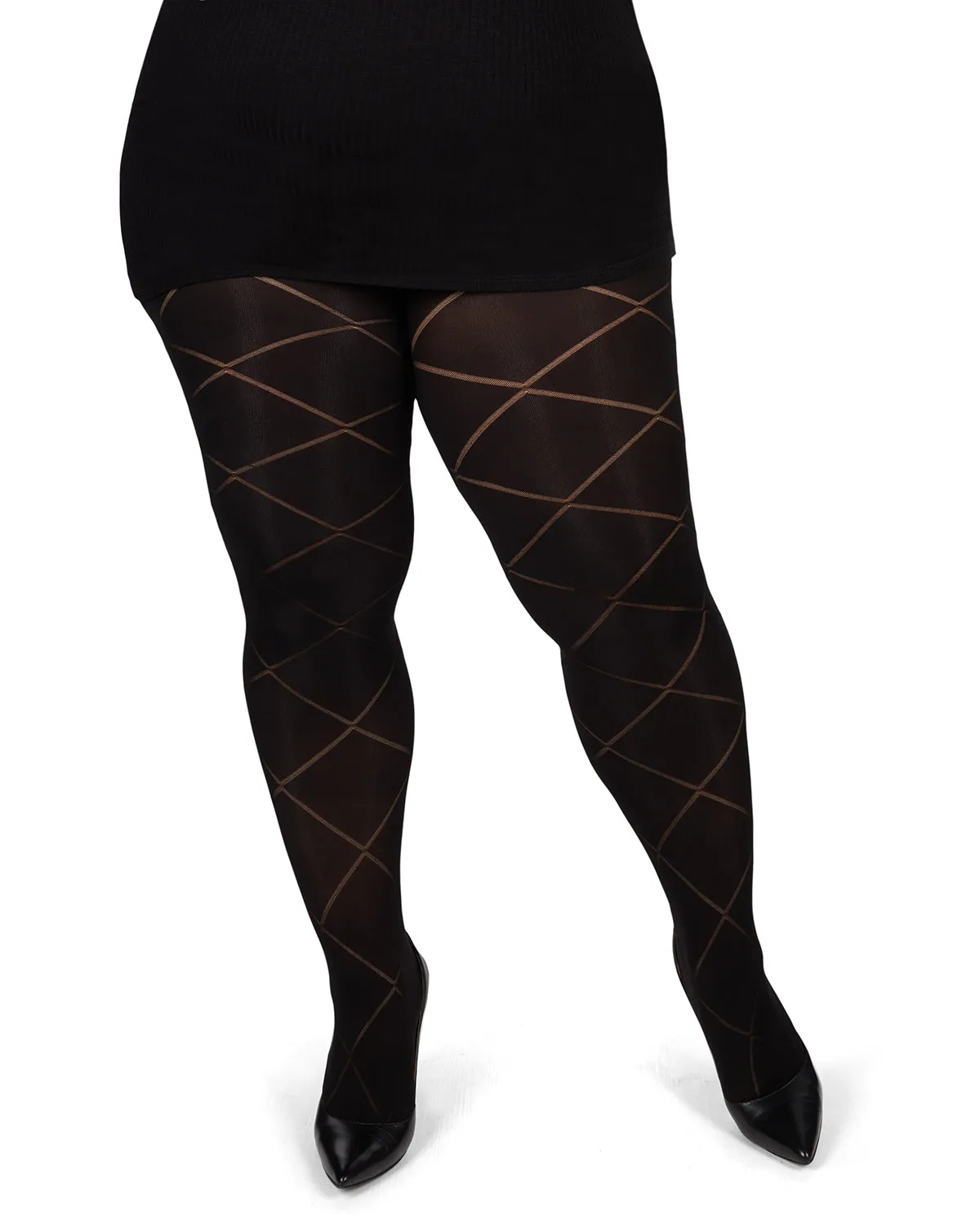 Diamond Opaque Plus Size Curvy Control Top Tights