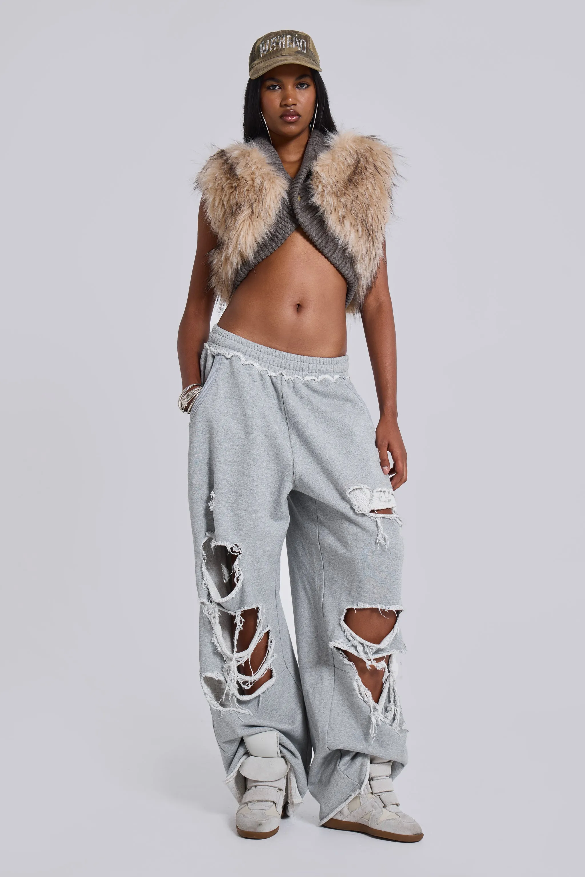 Distressed Grey Marl Loopback Monster Joggers