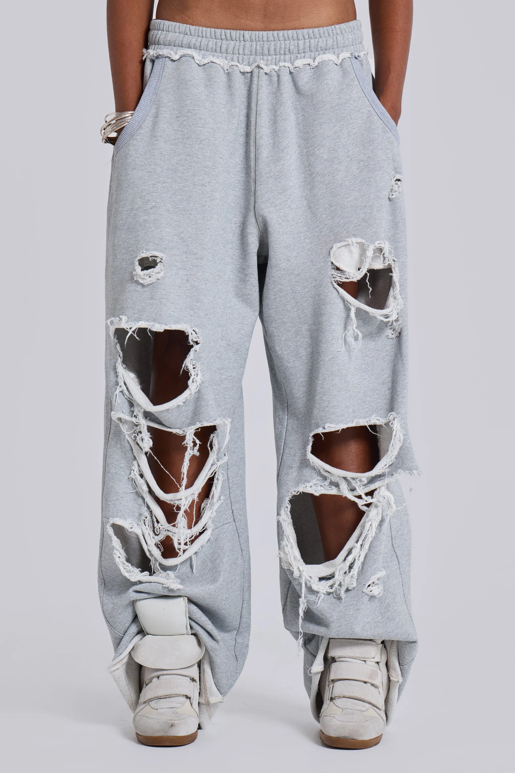 Distressed Grey Marl Loopback Monster Joggers