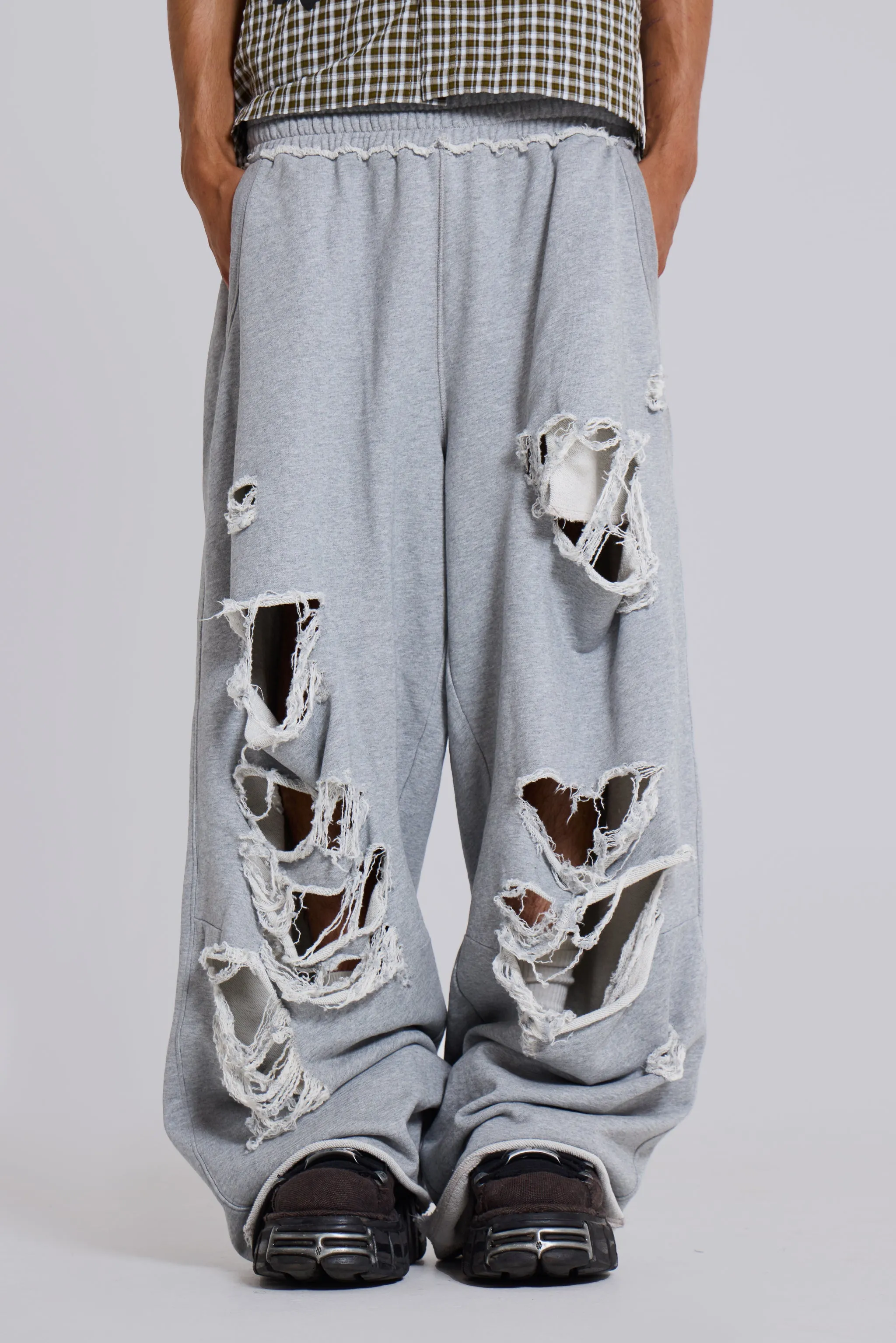 Distressed Grey Marl Loopback Monster Joggers