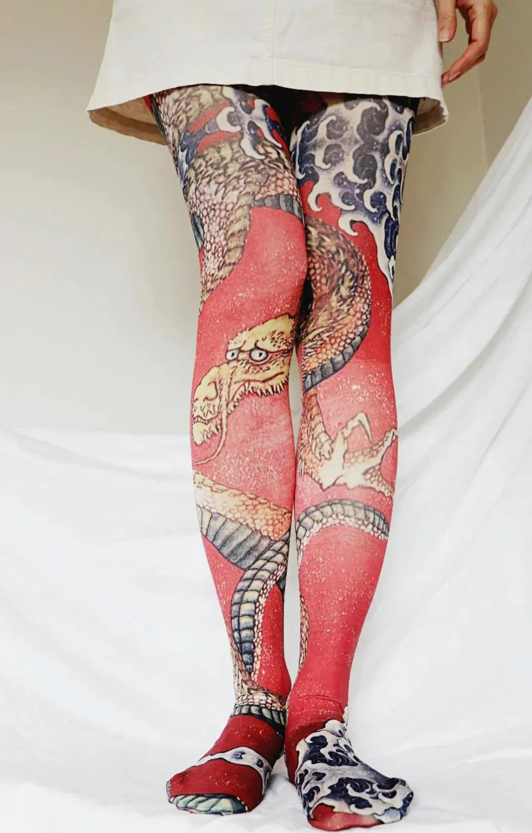 Dragon By Katsushika Hokusai Printed Art Tights