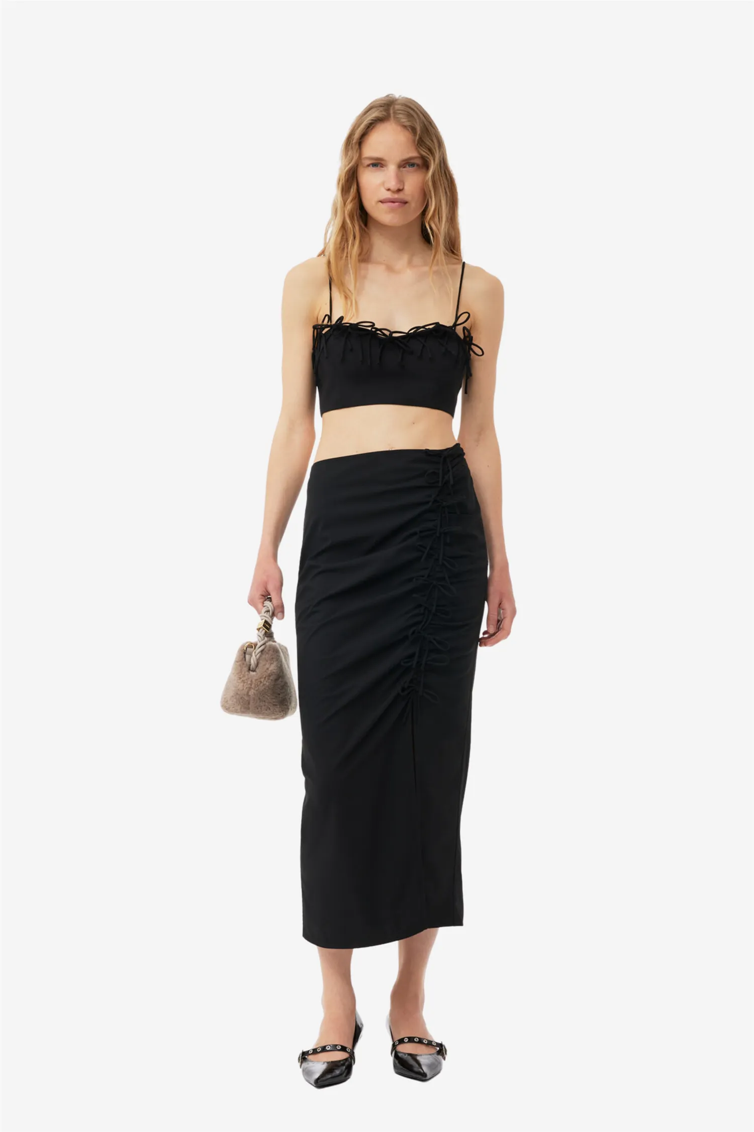 Drapey Melange Midi Skirt Black