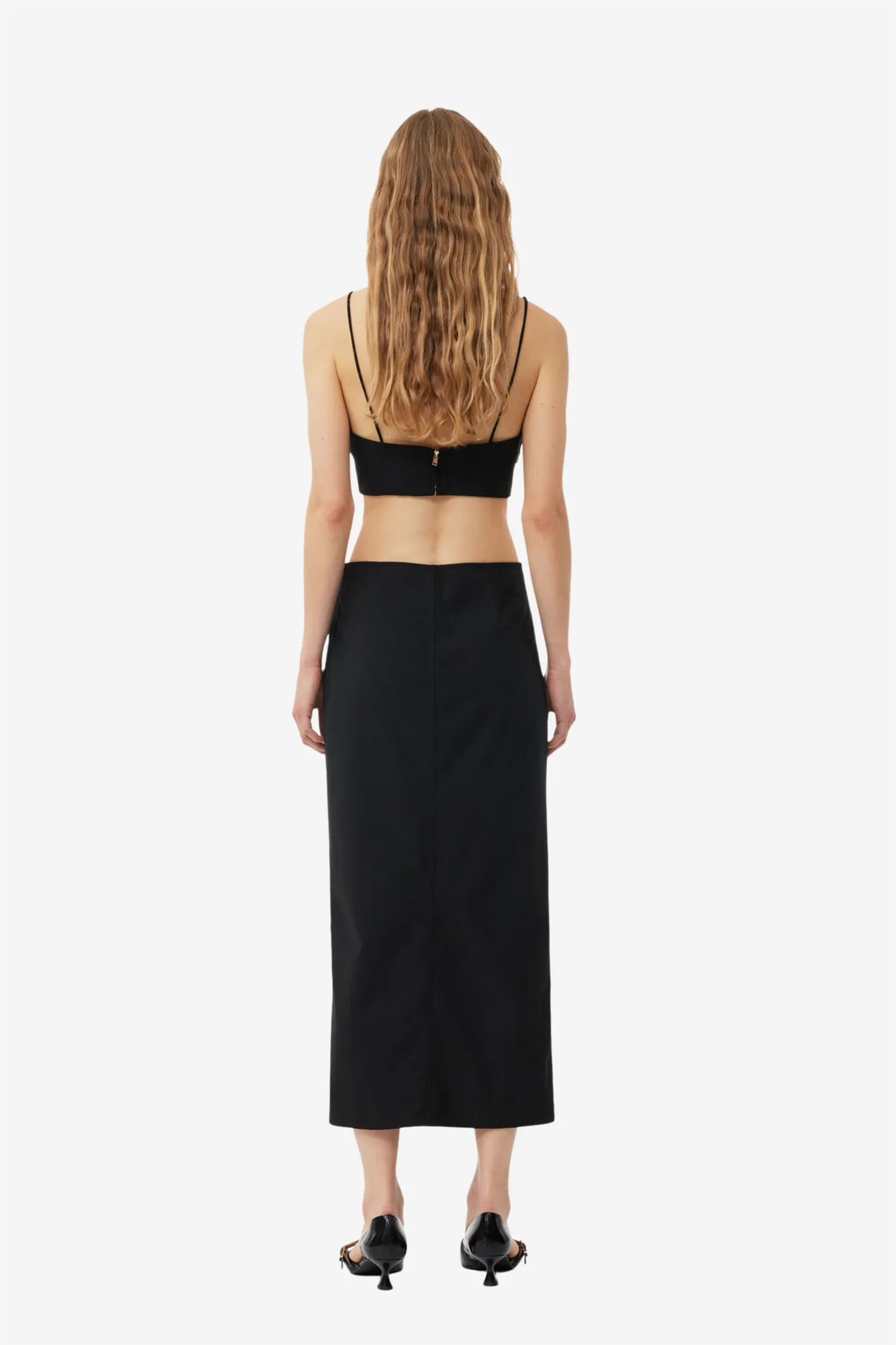 Drapey Melange Midi Skirt Black