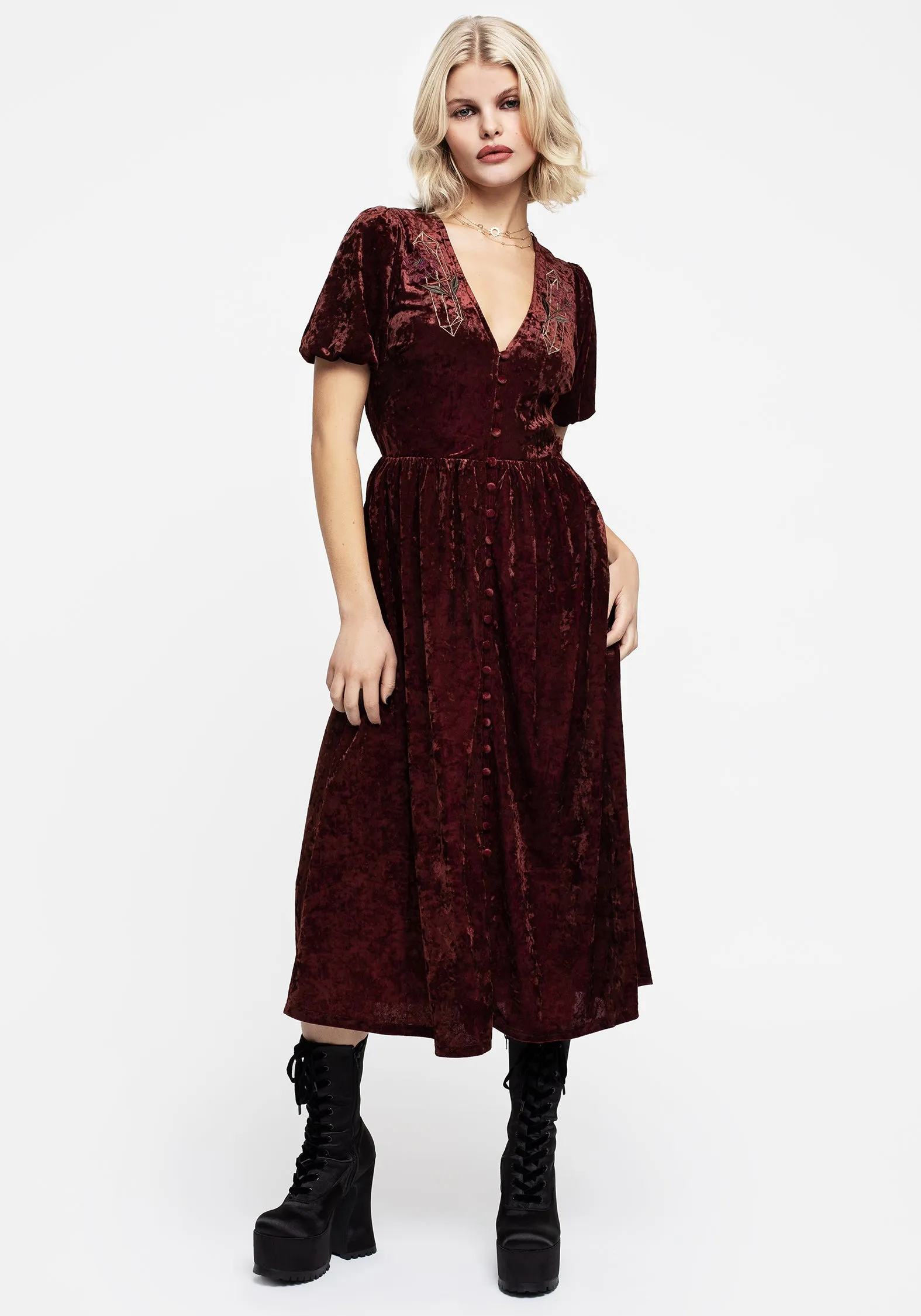 Essence Crushed Velour Button Up Midi Dress