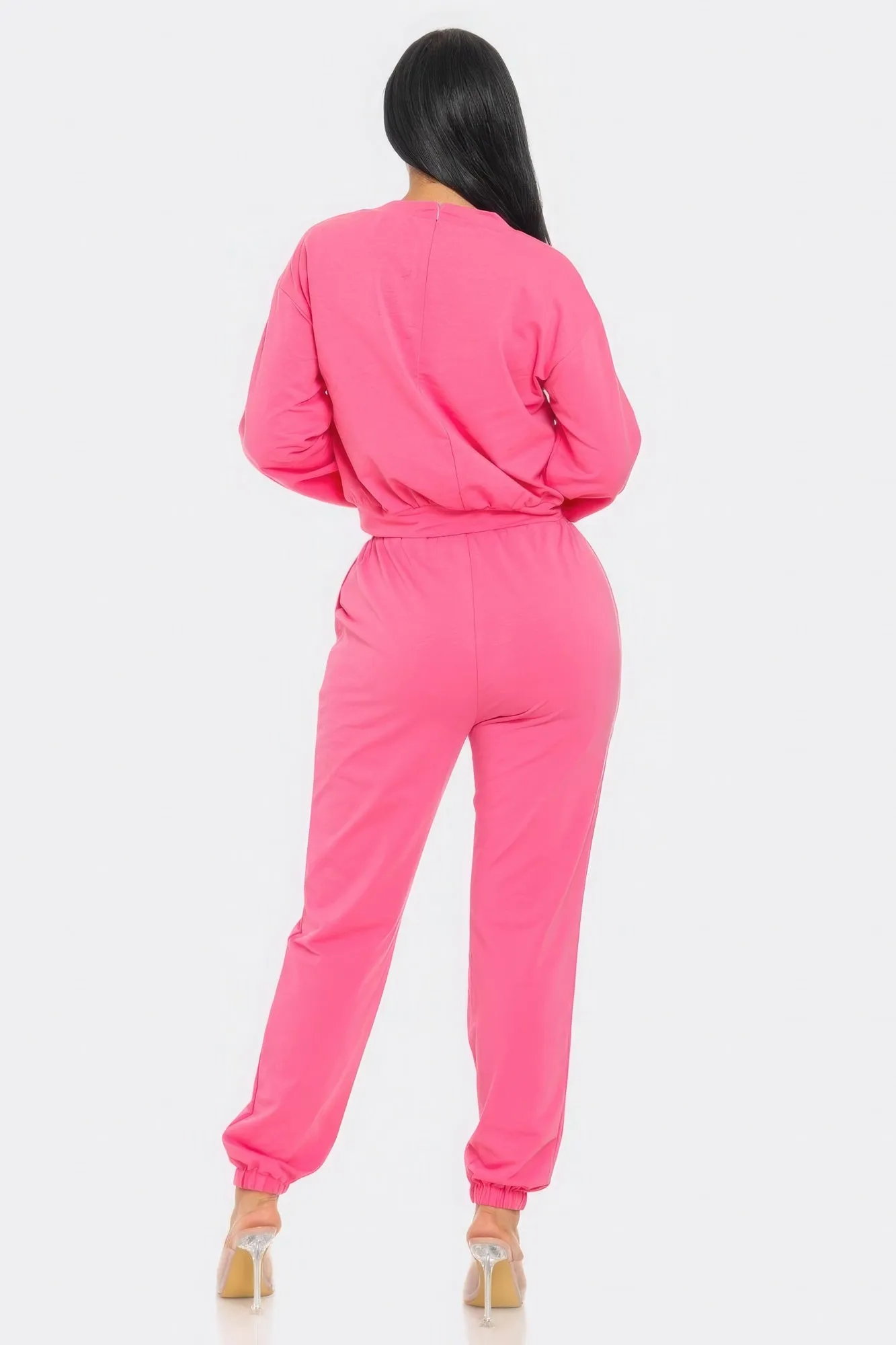 Fashion Outift Set Sweater and Sweatpants Jogger Two Piece  Pink with Rhinestone Detail Sport Fashion  and Loungewear