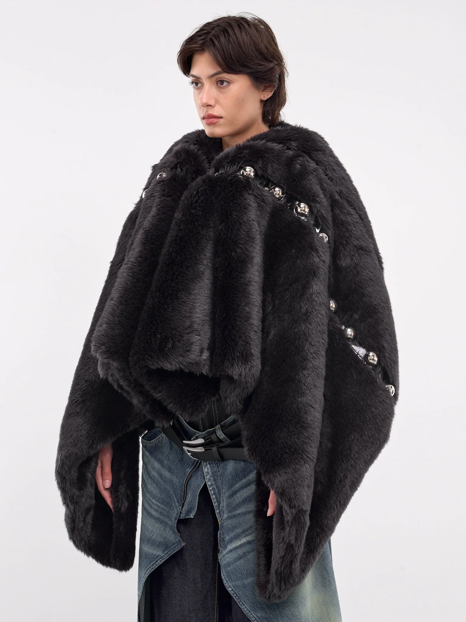 Faux Fur Beaded Cape (JN-J012-051-BLACK)