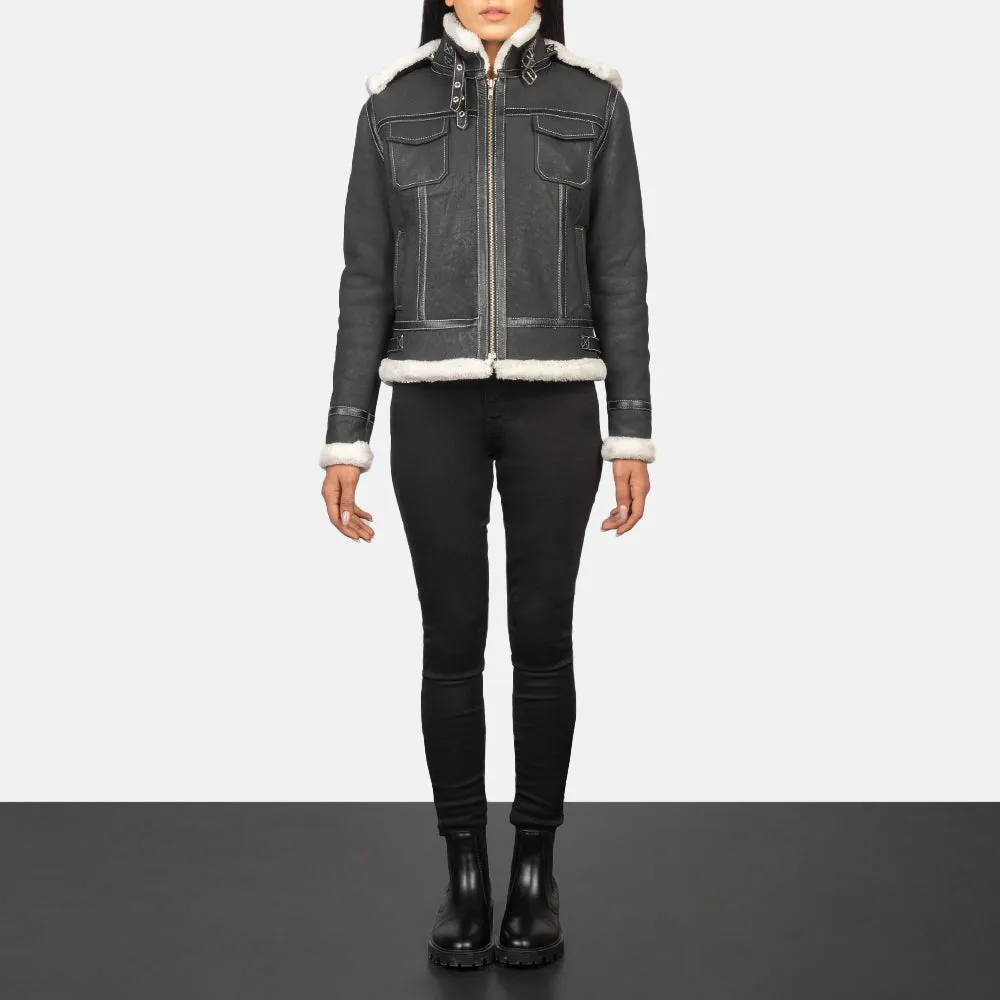 Fiona Black Hooded Shearling Leather Jacket