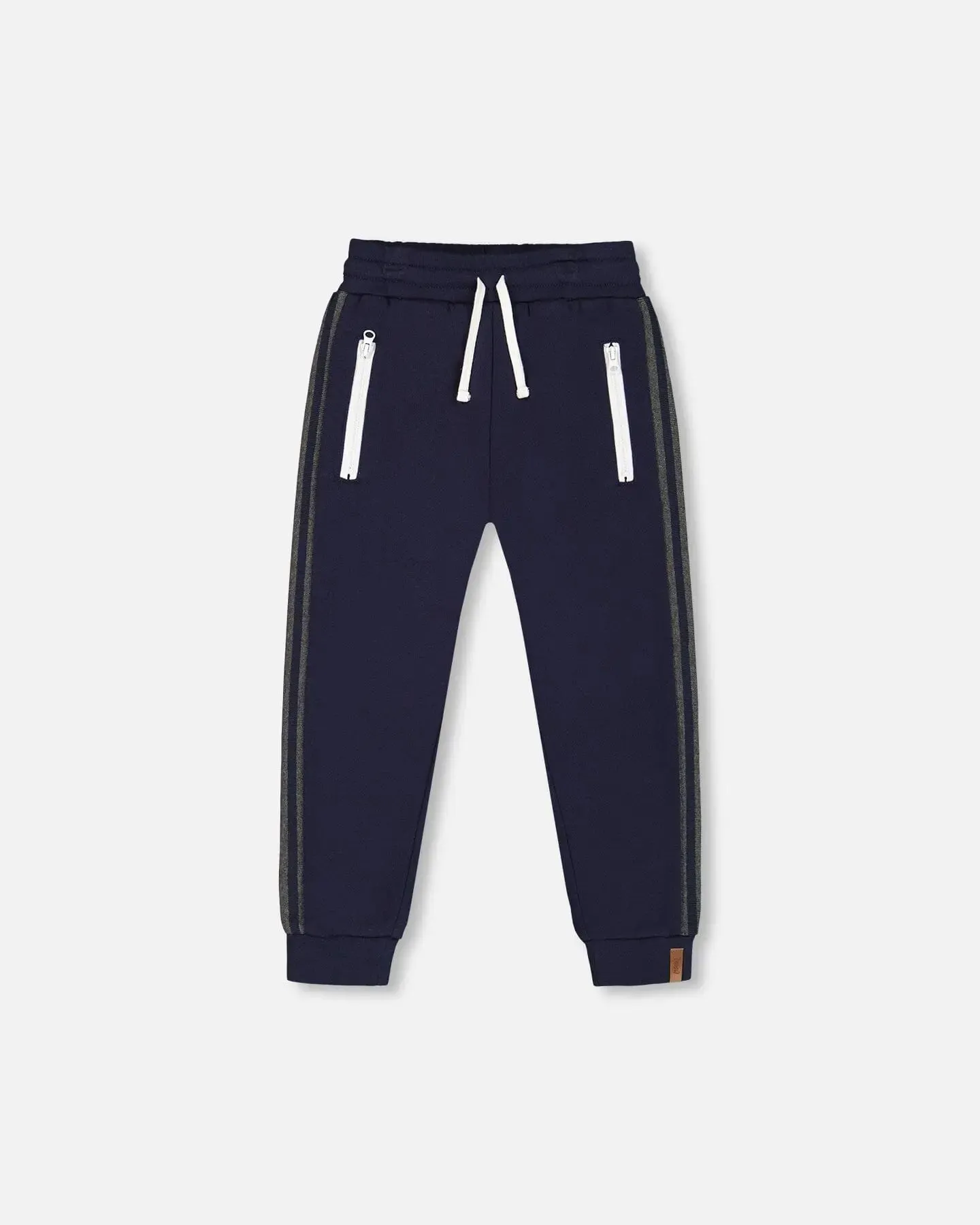 Fleece Sweatpants With Contrast Side Rib Navy