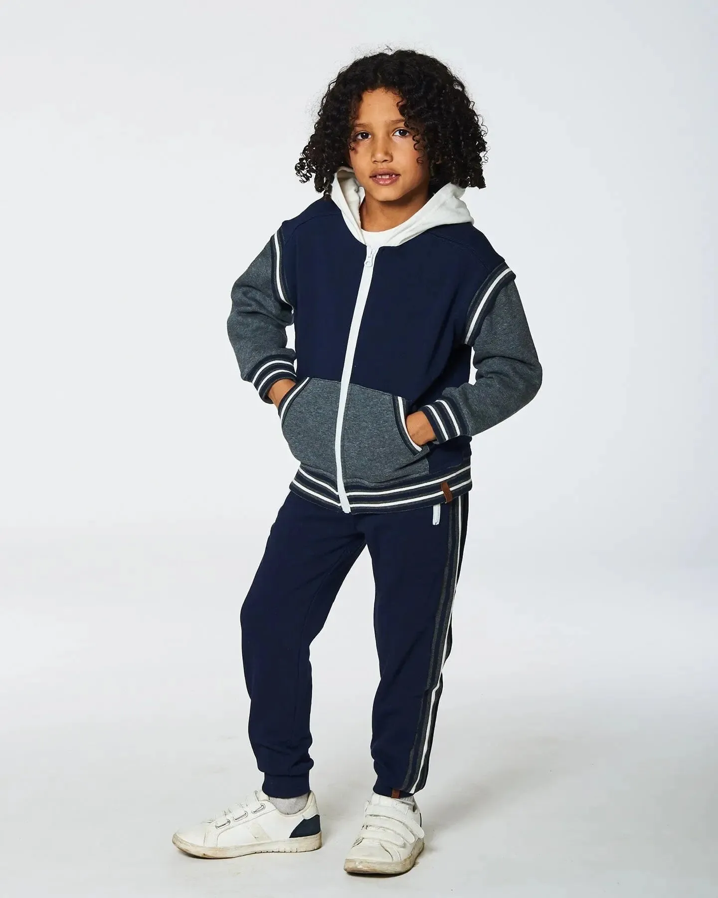 Fleece Sweatpants With Contrast Side Rib Navy