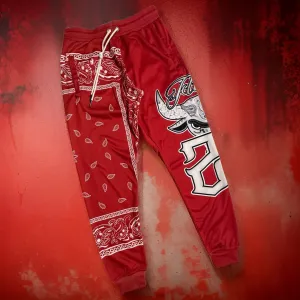 *FLIGHT 23* RED BANDANA / PAISLEY JOGGER SWEATPANTS (FLEECE LINED & BACK ZIP POCKET)