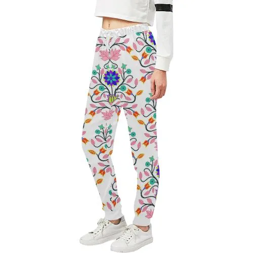 Floral Beadwork Four Clans White Women's Sweatpants