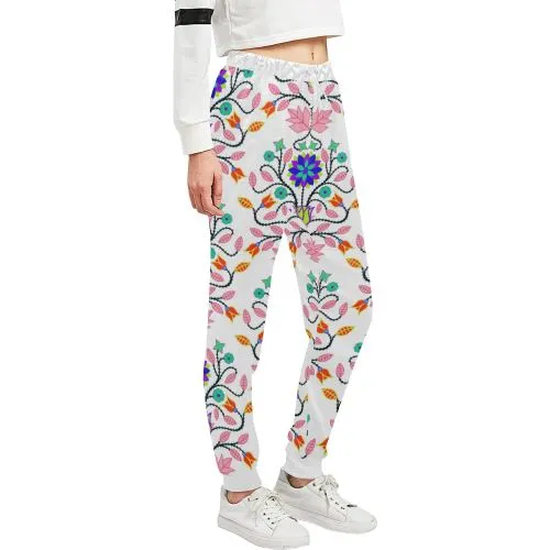 Floral Beadwork Four Clans White Women's Sweatpants