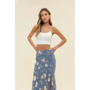 Floral High Waist Side Slit Skirt