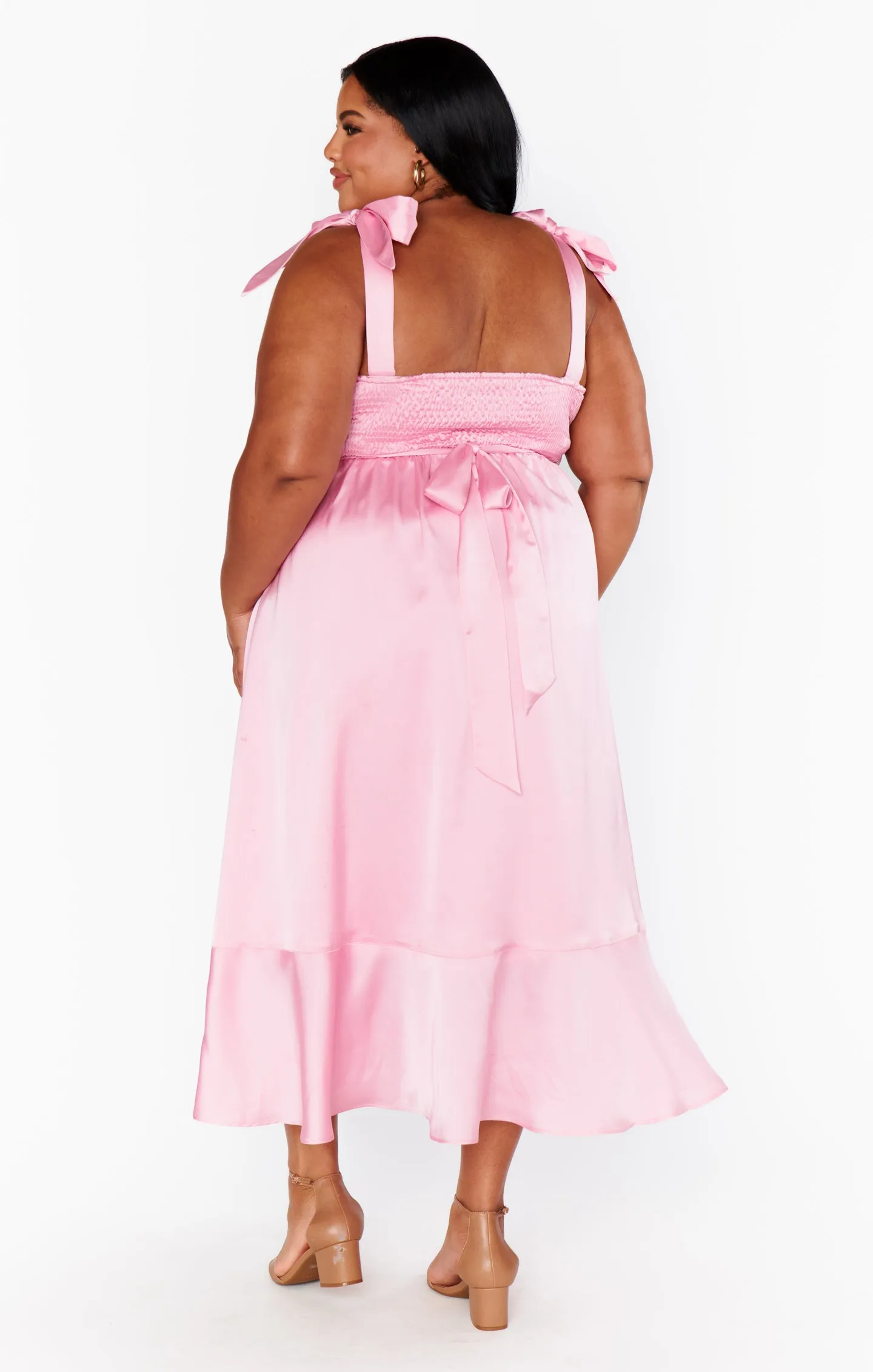 Garden Midi Dress ~ Light Pink Luxe Satin