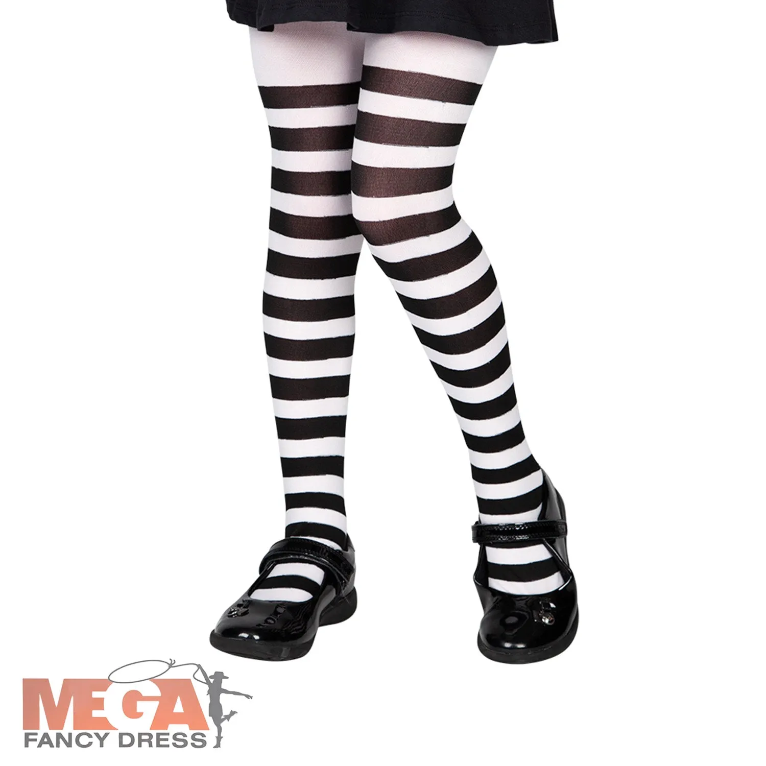 Girls Black and White Stripe Tights