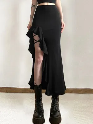 High Waist Irregular Split Goth Skirt