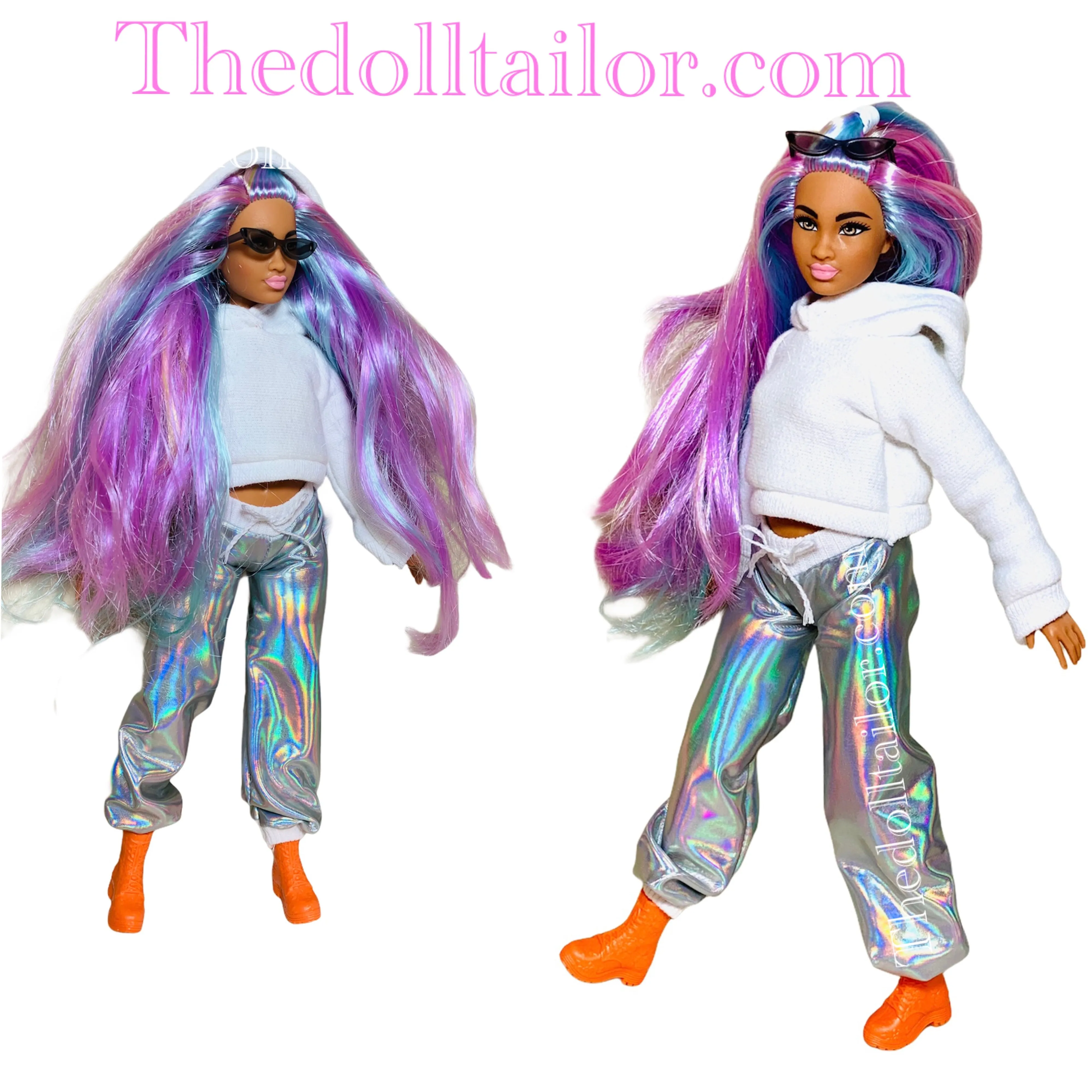 Holographic sweatpants for Barbie doll